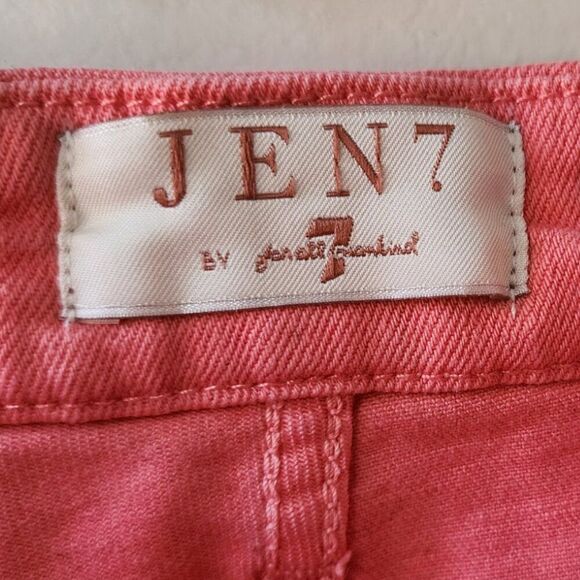 Jen 7 Pink Cutoff Denim Mid Shorts | 7 For All Mankind | Women's Size 10 Cotton - Picture 8 of 10